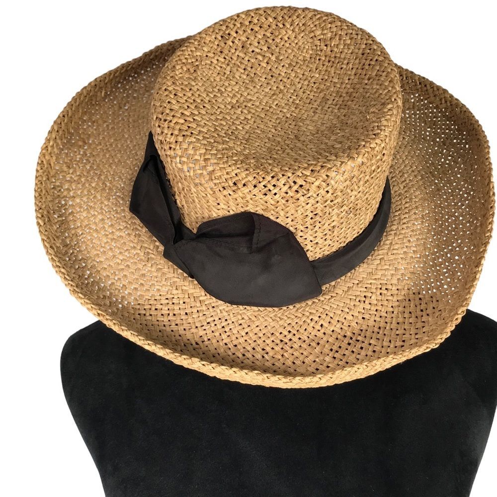 Importina Straw Hat Black Grosgrain Ribbon Bow Brimmed Summer Sun Hat - Picture 4 of 16